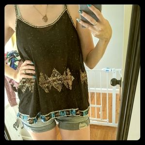 4/$25 Sheer sequin black tank top